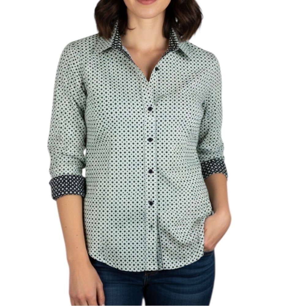 The Original Ben Sherman Retro Polka Dot Button Down Cotton Shirt XL Mint Green